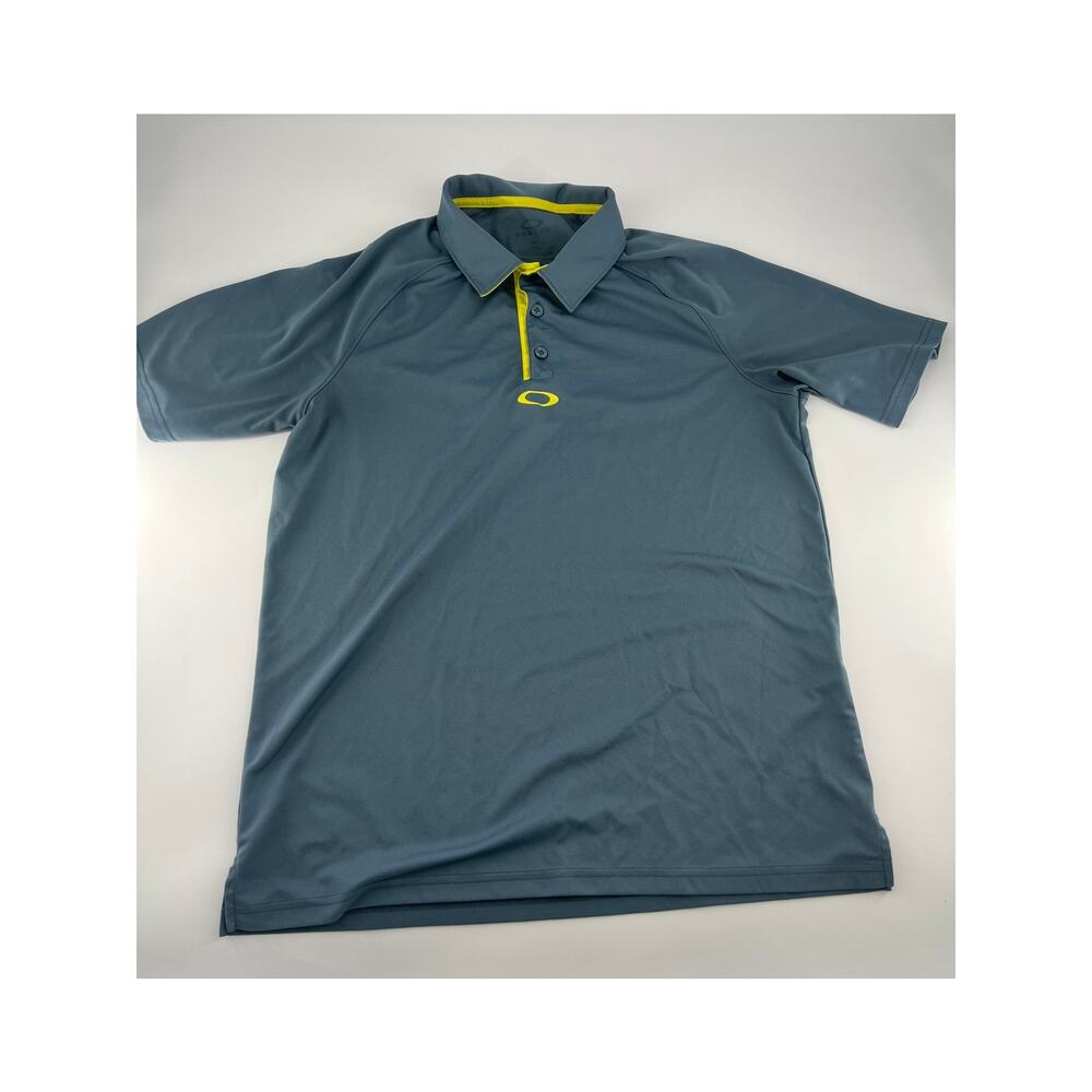 Oakley Shirt Mens Medium Blue Yellow Collared Preppy Church Golf Sports Active